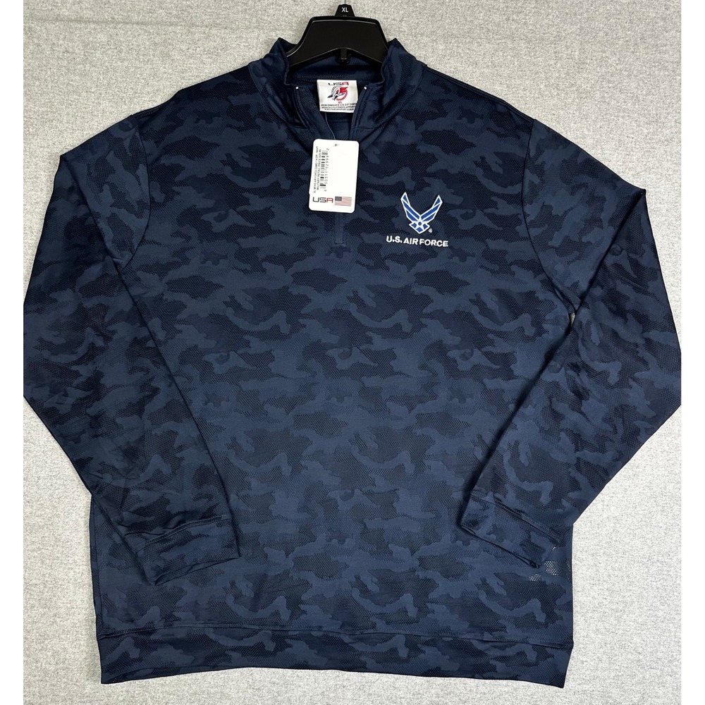 NEW USA Sport 1/4 Zip Mesh Pullover Mens XL Navy Air Force Camo Performance